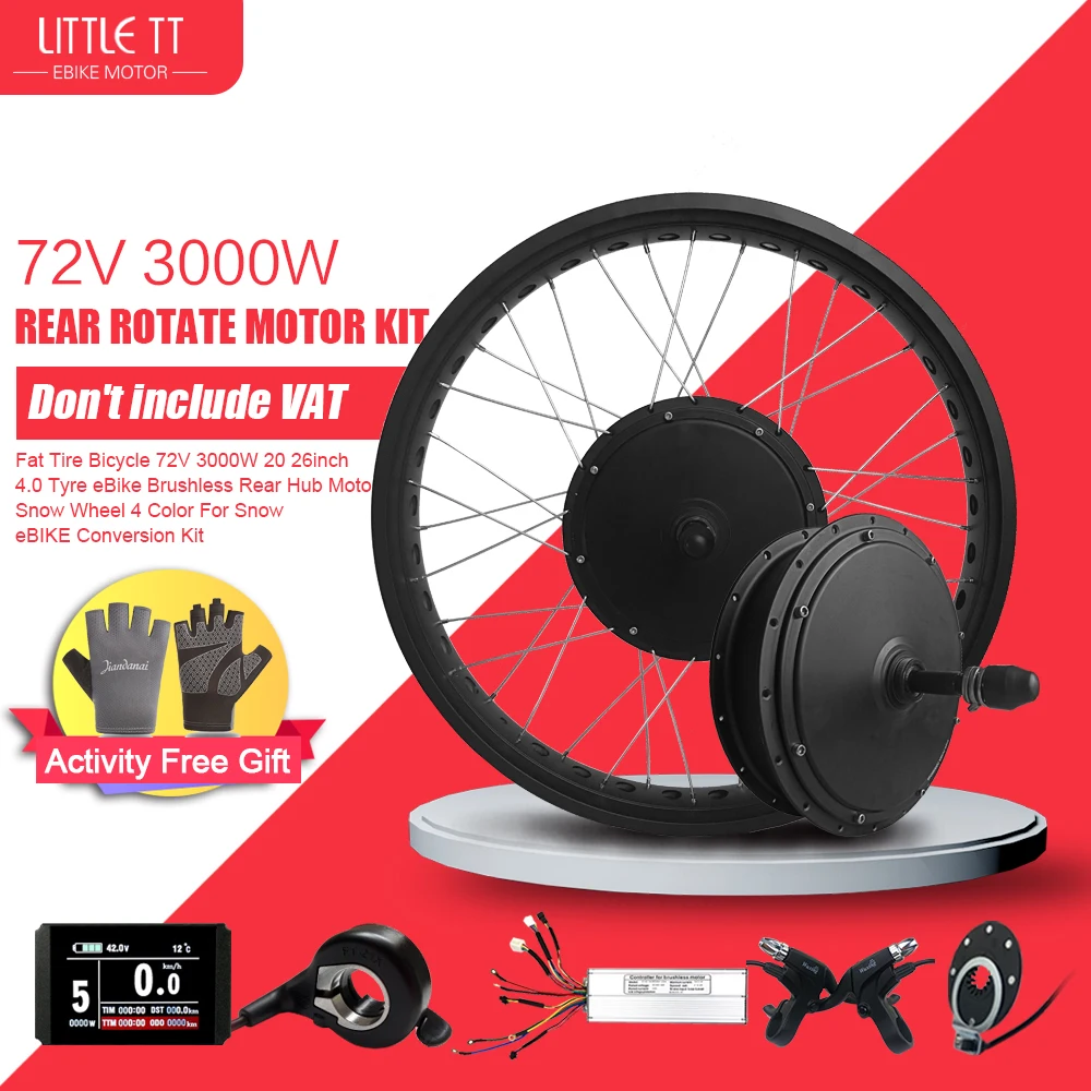 

Fat Tire Bicycle 72V 3000W 20 26inch 4.0 Tyre Electric bike Brushless Rear Rotate Hub Motor wheel For Snow Ebike Conversion Kit