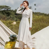 women fairy gentle white long dress woman fall and summer sweet vintage floral print long sleeve soild dress female clothes