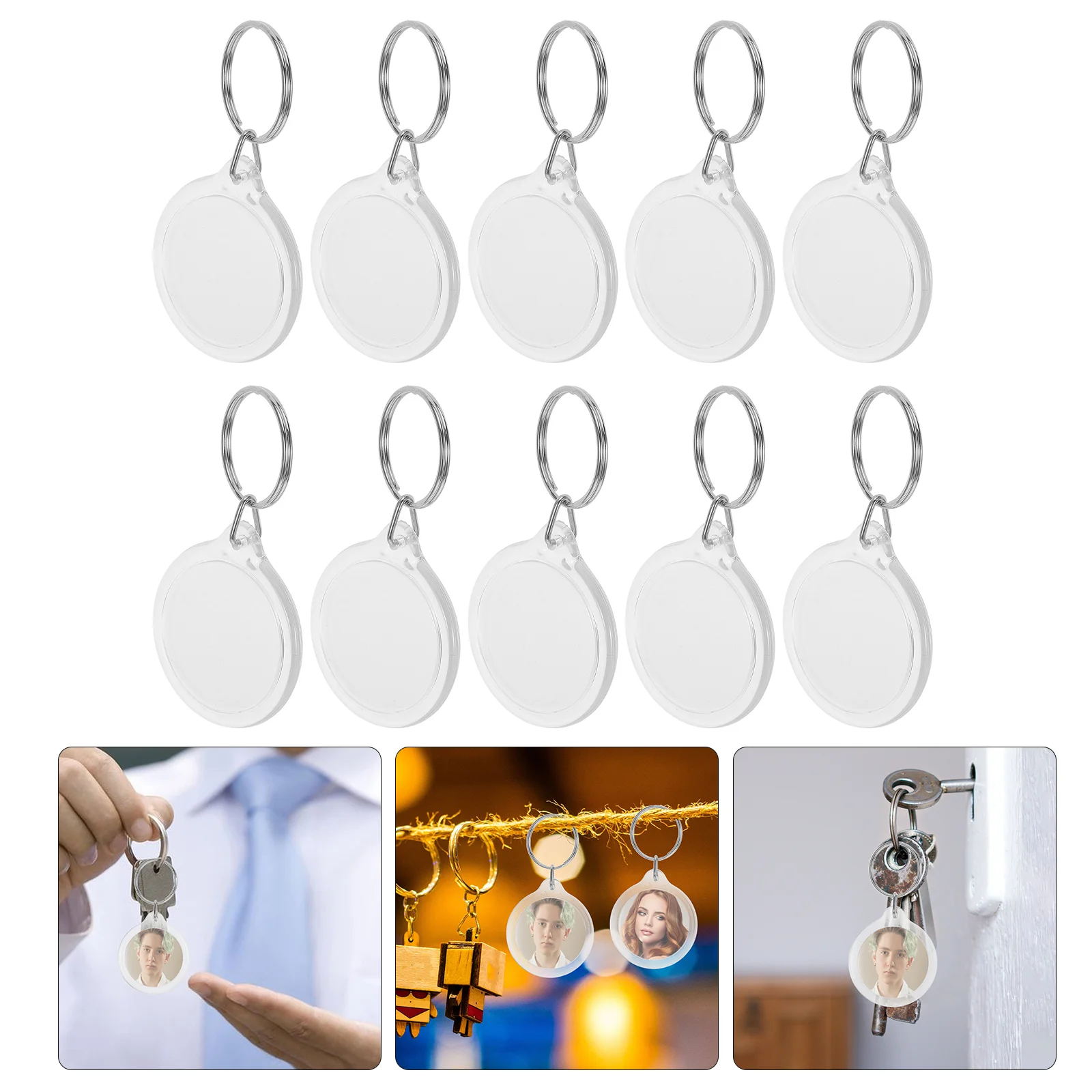 100 шт. прозрачная пустая вставка фоторамка брелок-брелок кольцо держатель DIY
