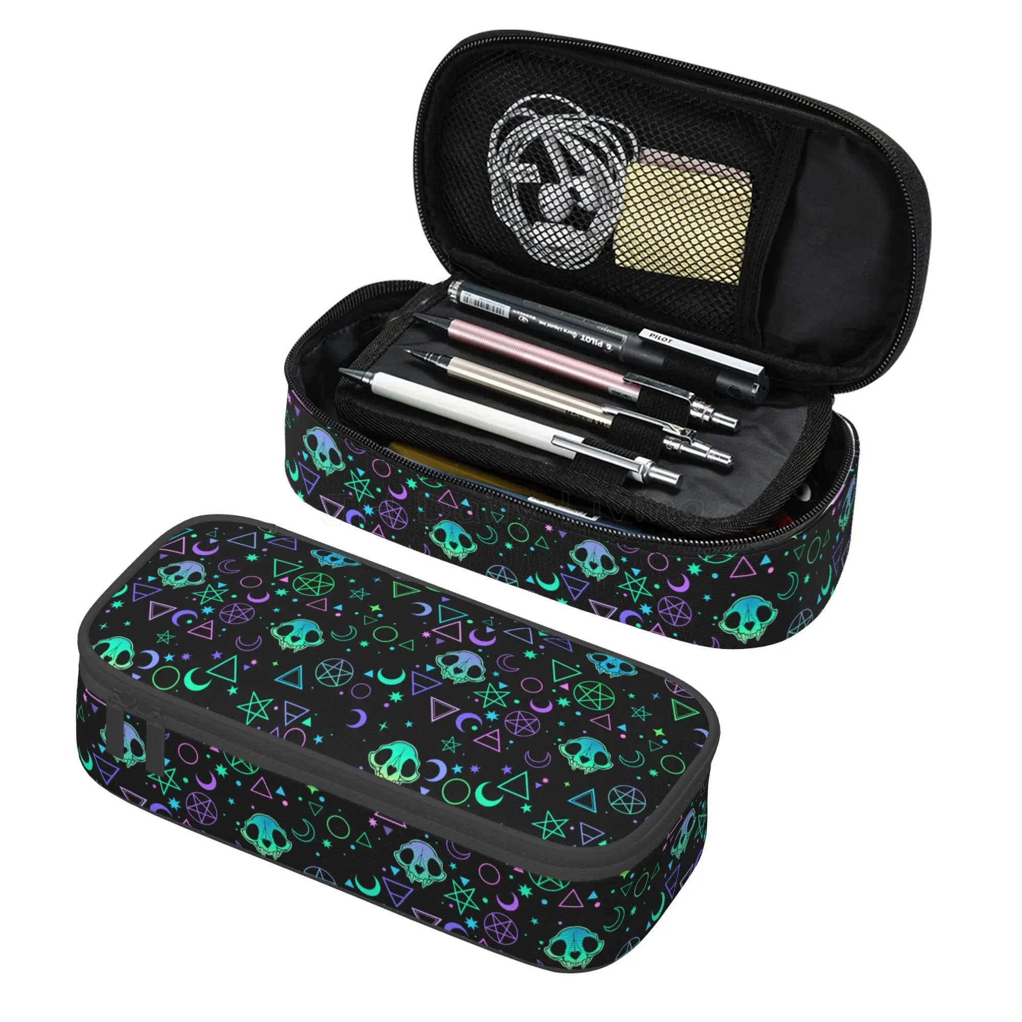 Case Large Capacity Pen Pouch Bag With Zipper Compartments Stationery Organizer For School Office