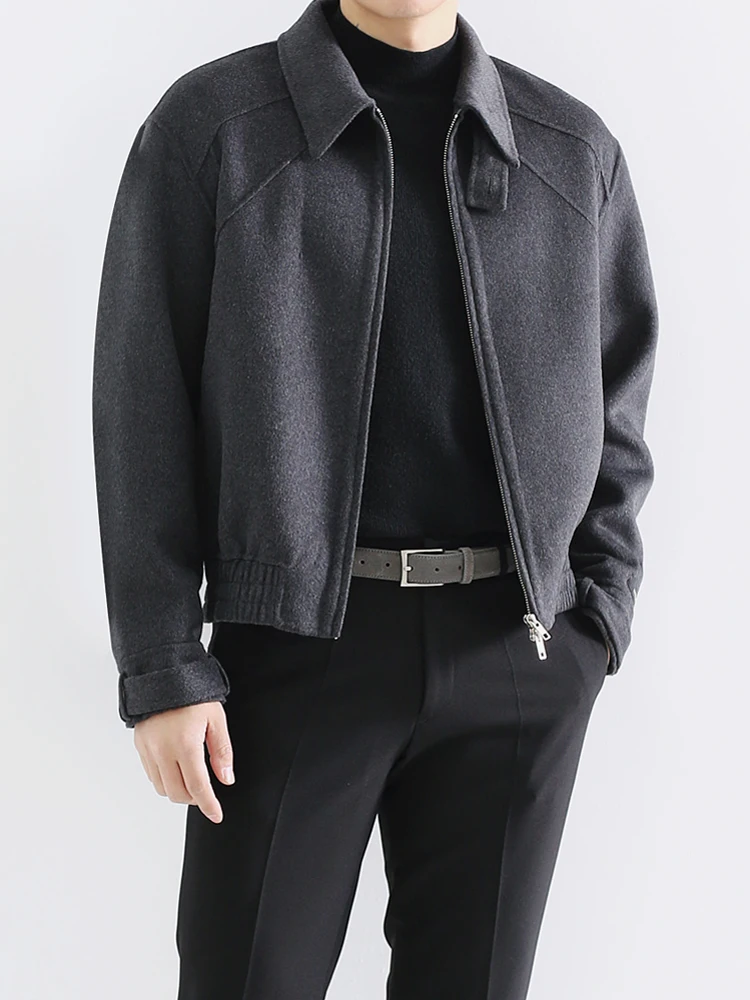 Cjhomme New South korea Men's Clothing Pu Shuai Patchwork Lapel Young Short Woolen Jacket Men