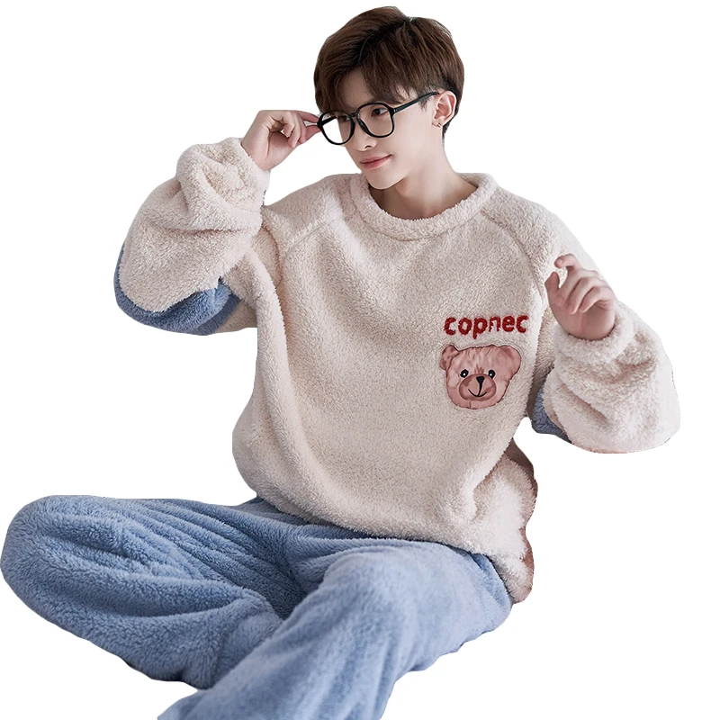 FUNISHI Men's pijama Pajama Set Winter Pajamas Plus Size 4XL Cartoon Loose Version Inspissate Flannel Pullover Sleepwear