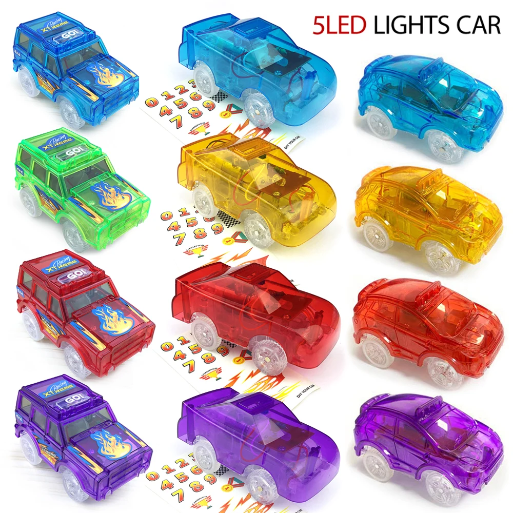 

Free shipping 5LED Light Electronic Color Transparent Car Track Toy Parts Track Car Children Toy Car Toy Magic Light car Toy