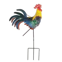 iron rooster statue garden decors outdoor chicken statues with red crown fluffy tail gold and blue feathers sculpture figurines