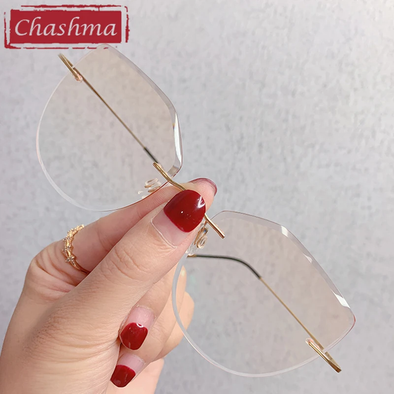 Chashma بدون إطار النظارات 2 جرام النساء العلامة التجارية تصميم إطارات البصرية القط العين وصفة النظارات نظارات التدرج تينت العدسات