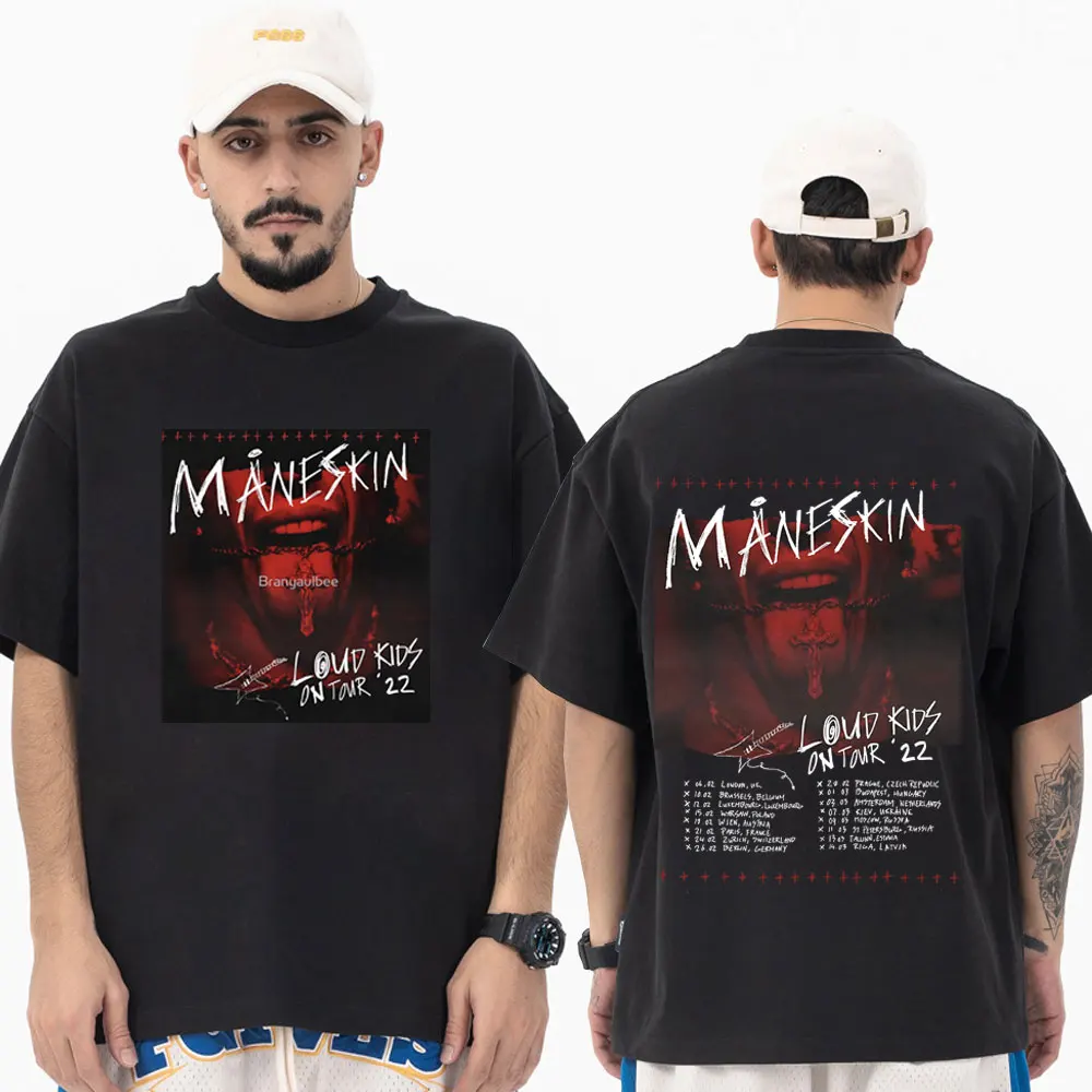 

Maneskin Louds Kids Gets Louder Tour Print T-shirt Vintage Rock Band Oversized T-shirts Summer Gothic Short Sleeve Tees Unisex