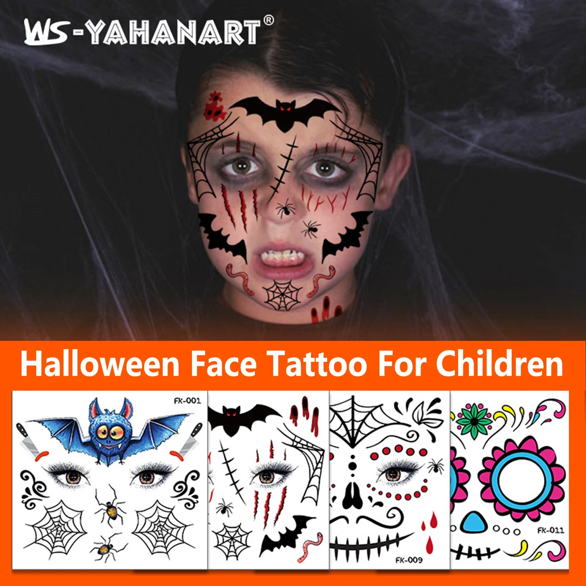 

Halloween Party New Hot Selling Quirky Cartoon Horror Decoration Creative Children's Face Temporary Disposable Tattoo Stickers