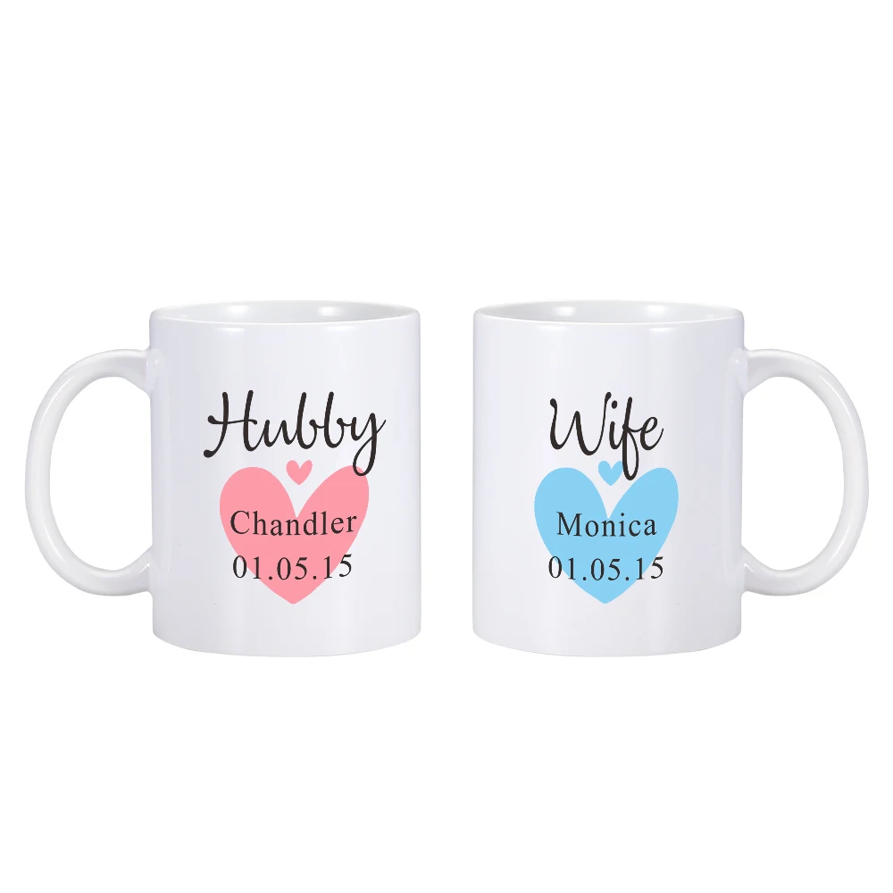 

Wifey Hubby Personalized Ceramic Mugs Custom Mug with Name Couple Matching Mug 11oz Coffee Tea Cup Gift for Wedding Anniversary