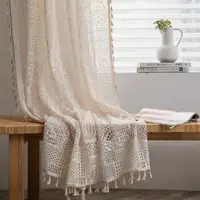 American Country Hollow Curtains Beige Crochet Light-transmitting Living Room Balcony Bedroom Bay Window Literary Eyelet Curtain