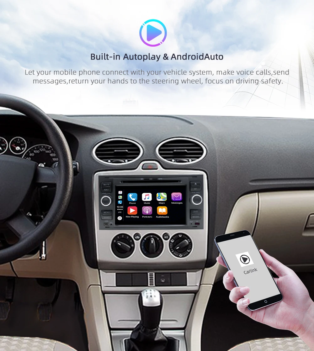 Авторадио Kcbosion 2 Din Android GPS Carplay автомобильное радио мультимедийный плеер для Ford Focus