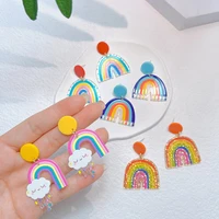 new cute cloud colorful glitter rainbow acrylic dangle earrings bohemian u shaped cartoon pattern fashion 2022 jewelry gifts