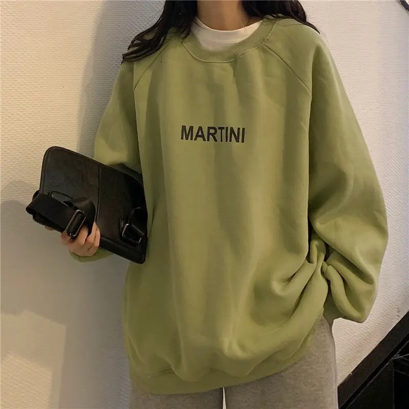 Sweatshirt Women Chic Letter High Street All-match Simple Unisex Couples Boyfriend Thicker Fall Basic Lady Clothing Long Sleeve
