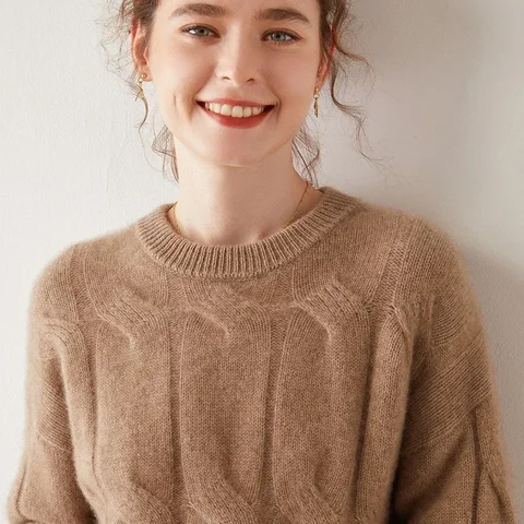 Женский свитер из 100% натурального кашемира, с круглым вырезом