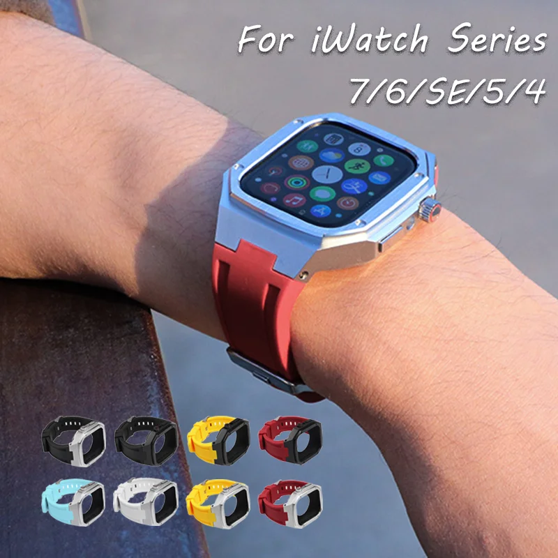

Ремешок для часов из нержавеющей стали, ремешок для iWatch 6 Series 44 мм, силиконовый комплект для модификации, совместим с Apple Watch 7 45 мм