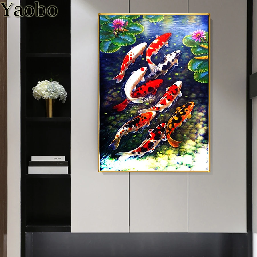 

5D алмазная живопись, фэн-шуй, карп, лотос, пруд, квадратная, круглая, алмазная вышивка, Алмазная мозаика, подарок ручной работы