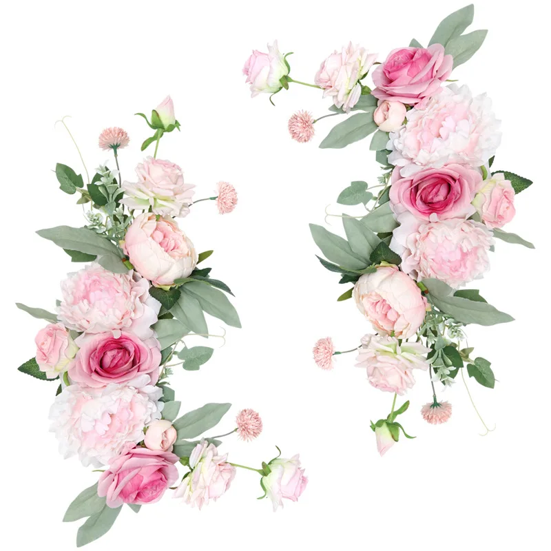 

2pcs/set Artificial Peony Flowers Pink Silk Fake Flower Wedding Scene Welcome Sign Decoration Corner Flower Wedding Arch Flowers