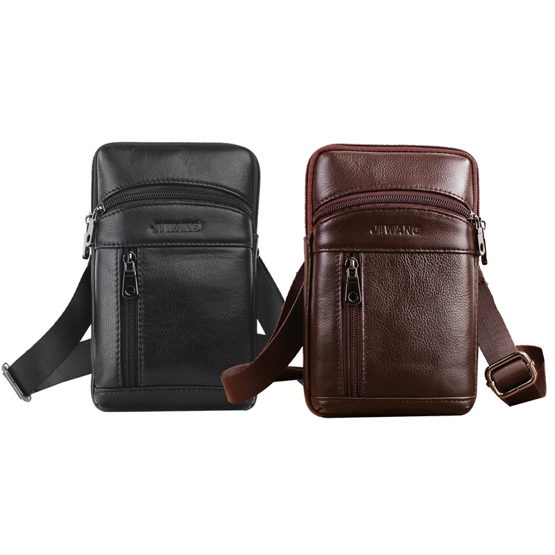 

JIWANG Leather Crossbody Bag Men's Handbag Chest Shoulder Bag Waist Bag Business Brown Leather Small Bag Belt Bag