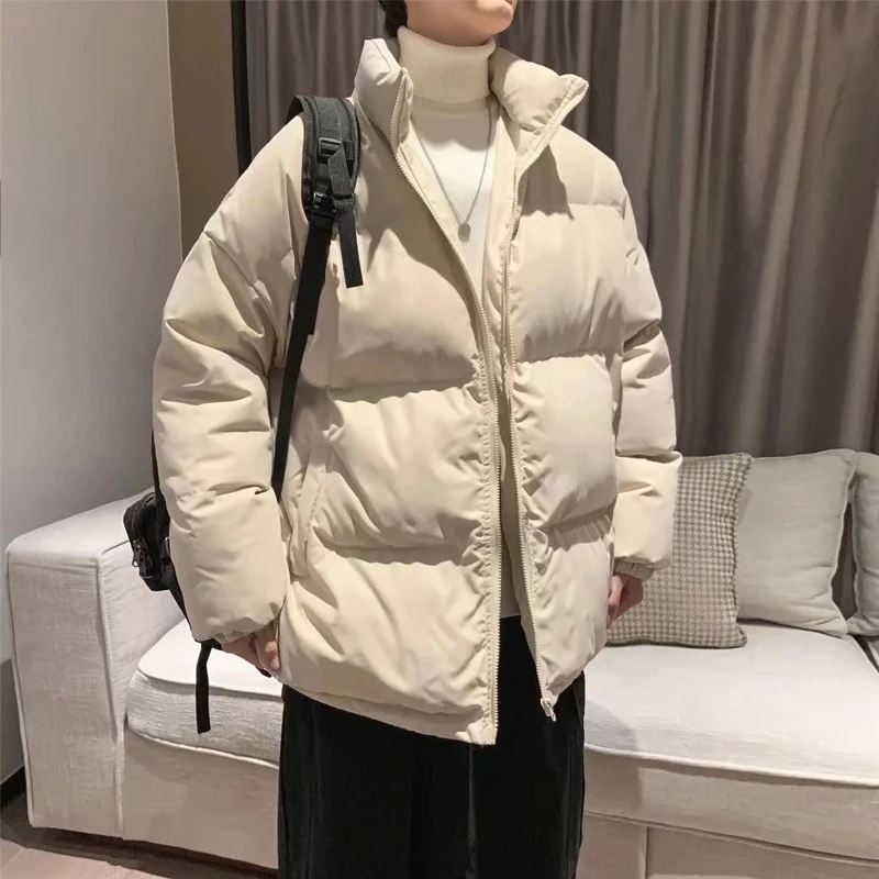 Parkas Men's Jacket Coats Winter Warm Tall Neck Simple Solid Color Korean Version Harajuku Woman Heavy Jackets