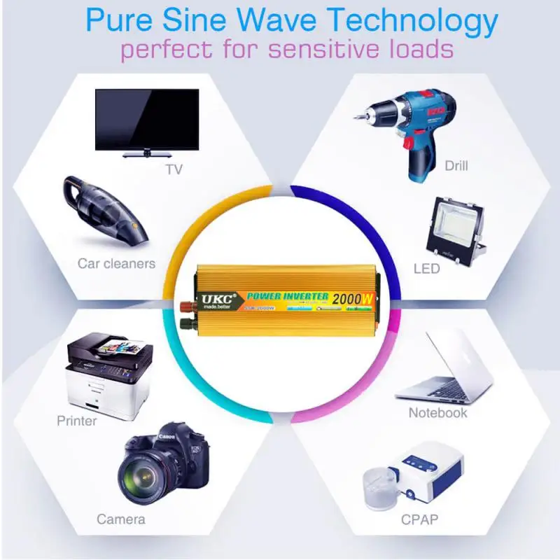 Автомобильный инвертор 2000 Вт-500 Вт 12 В 220 преобразователь напряжения постоянного