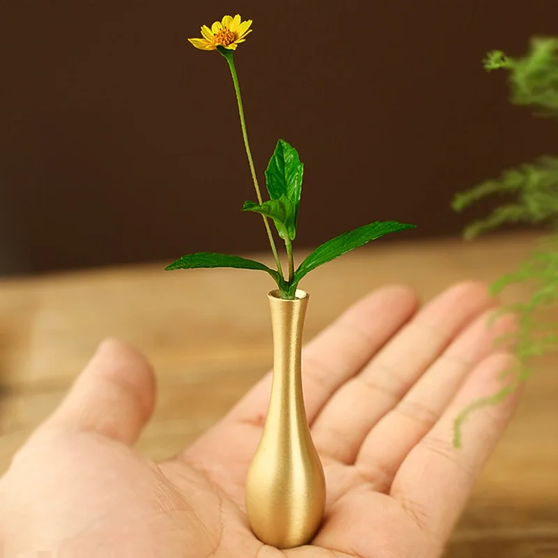 

Pure Copper Small Min Vase Decoration Tea Ceremony Flower Insert Retro Mini Flower Pot Dried Flower Incense Accessories