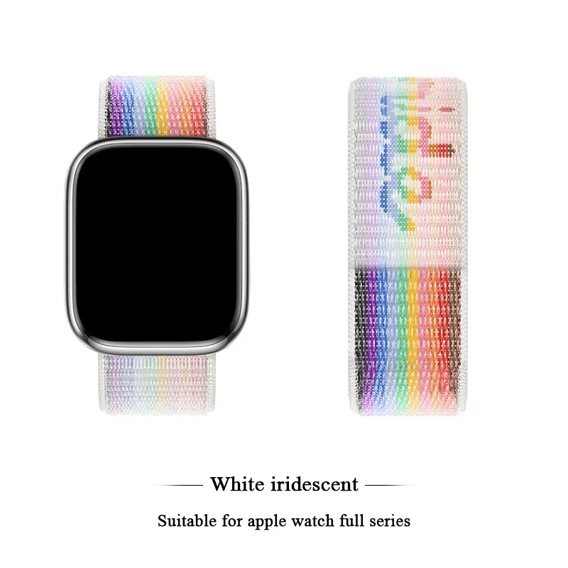 Rainbow Nylon Watchband for Apple Watch 7 8 Band 45mm 41mm Smartwatch Wristband for Iwatch Series SE 6 5 3 42 40 44 38mm Strap