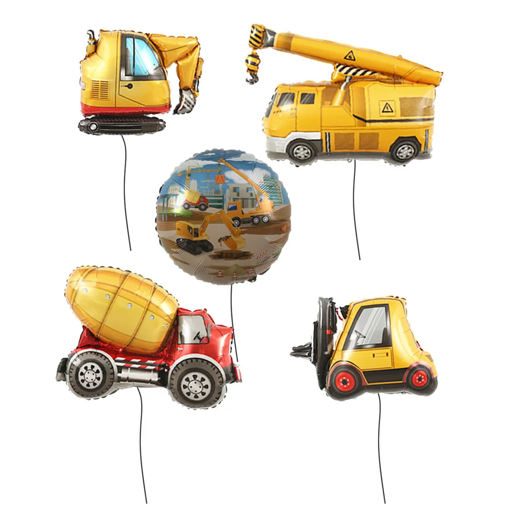 

5Pcs Construction Foil Balloons Construction Birthday Balloons Kids Durable Foil Excavator Dump Truck Balloon