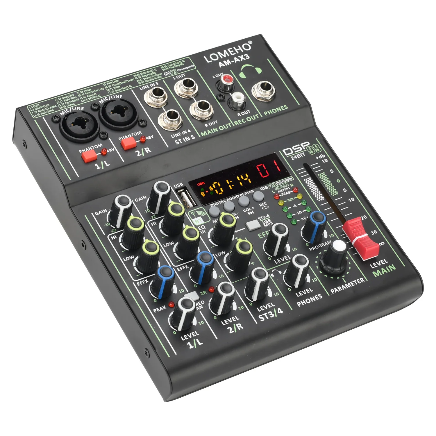 LOMEHO 99 эффектов DSP 4-канальный портативный мини-миксер для звука USB и