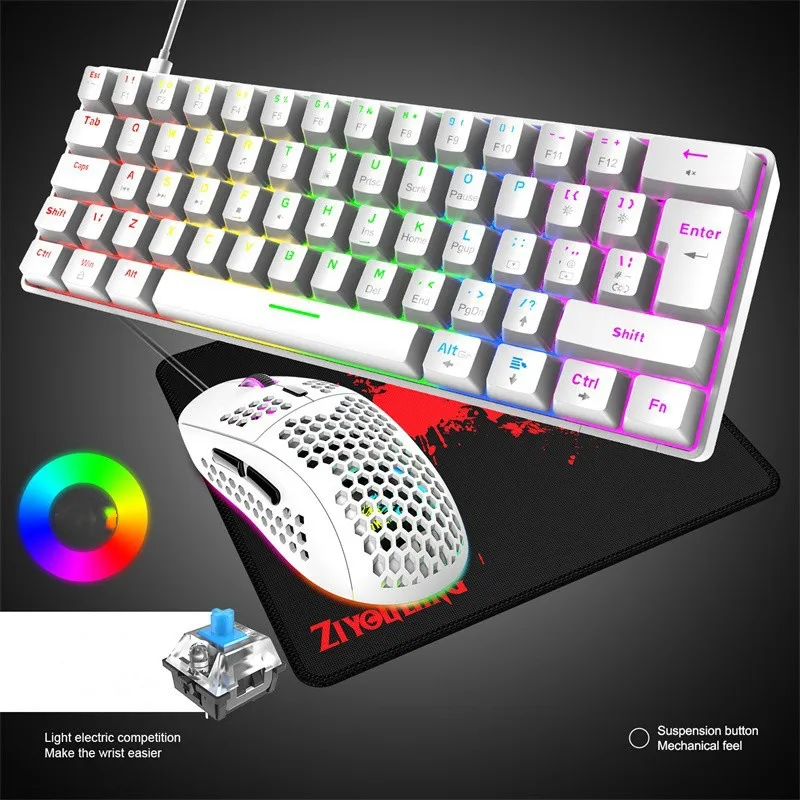 

2022 Home Real Mechanical Keyboard Mouse Combos Tablet USB Wired 62key RGB Gaming Mouse Set Laptop Desktop PC Business Gamer
