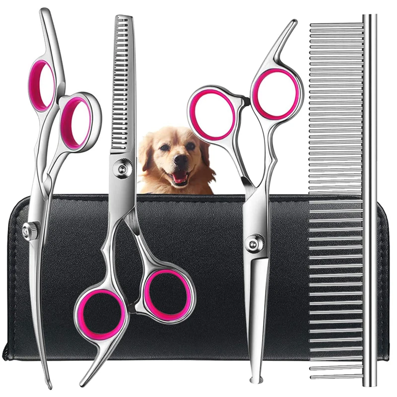 

Professional Dog Scissors Kit Safe Round Tips Stainless Steel Pet Grooming Clippers Thinning Straight Curved Shears Comb