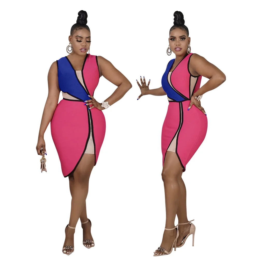 

Zoctuo Sexy Birthday Dresses Women Slit Patchwork Color Irregular Mini Dress Outfit Pink Fashion Clothing Club Party Wear Y2k