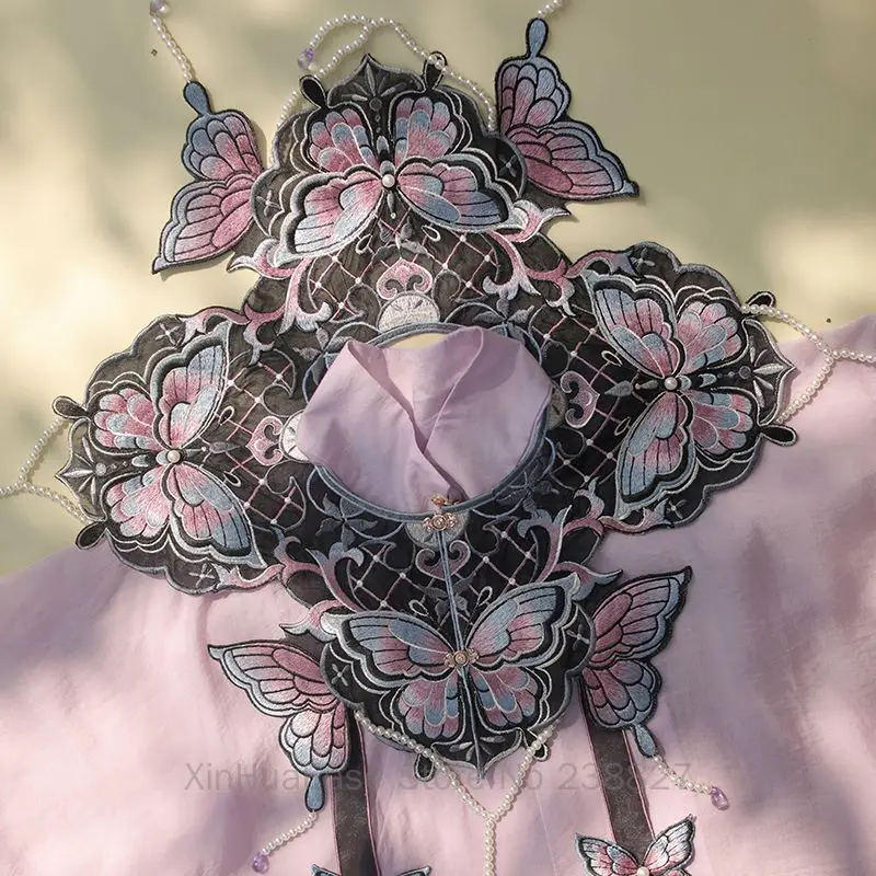 

XinHuaEase Hanfu Accessories Cloud Shoulder Women's Chinese Traditional Style Ming Dynasty Ancient Embroidered Collar Hanfu Cape