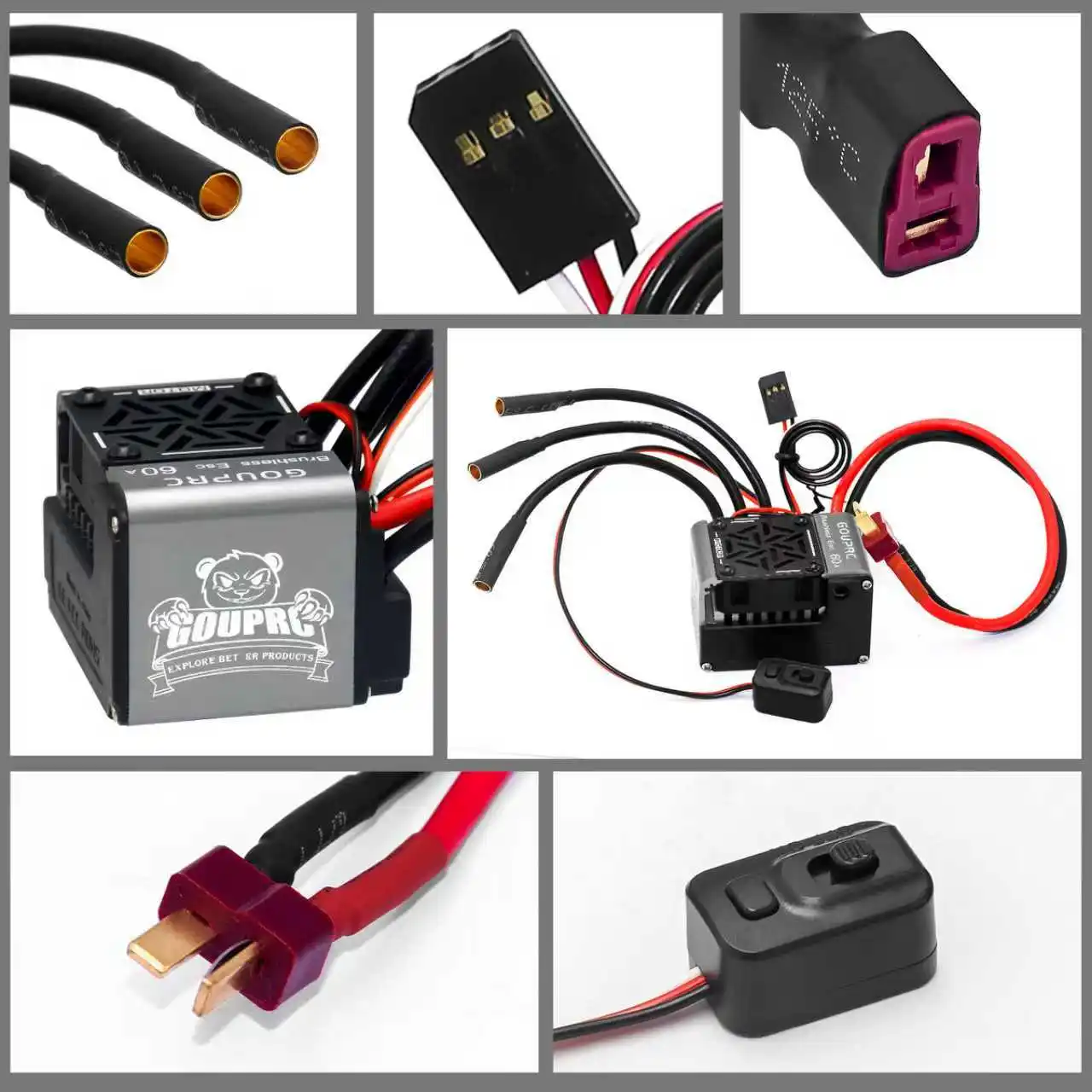 Фото GOUPRC 60A Бесщеточный RC ESC 2-3S Водонепроницаемый электрический регулятор скорости для масштаба 1/10 Аксессуары RC Грузовик Внедорожник №3