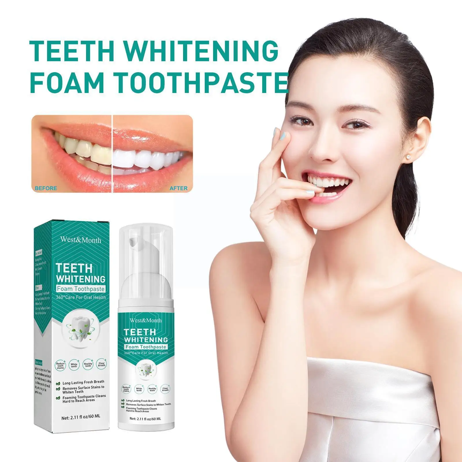 

Toothpaste Whitening Foam Natural Mouth Wash Mousse Tool 60ml Whitening Teeth Breath Teethpaste Hygiene Dental W2f9