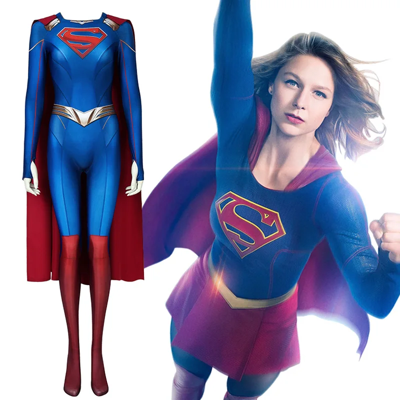 

Superhero Womens Supergirl Kara Zor E Girl of Steel Cosplay Costume Kara Kent Bodysuit Jumpsuit Halloween Cosplay for Aldult