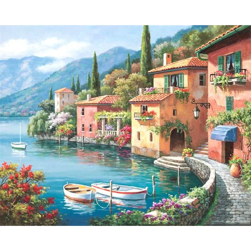 

Harbour Digital Oil Painting By Numbers on Canvas Handmade Frameless Diy 40x50cm Landscape Coloring Drawing Home Wall Decor