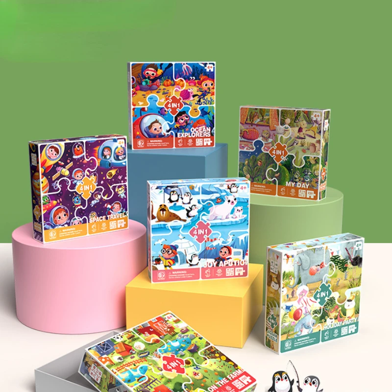 

Jigsaw Puzzle 100 Pieces for Children 4 In 1 Advanced Toys for Kids Early Education Kindergarten Gifts for 3-6 Years Old