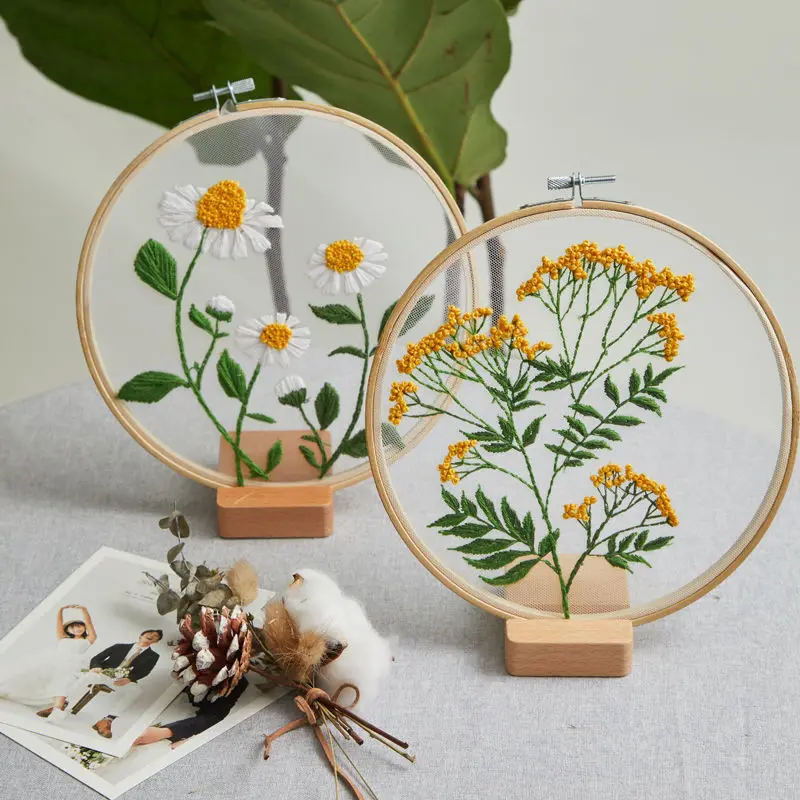 

DIY Embroidery Set Flowers Plants Pattern Embroidery Starter Kit Cross Stitch Kit Needlework Tools DIY Handmade Craft Embroidery