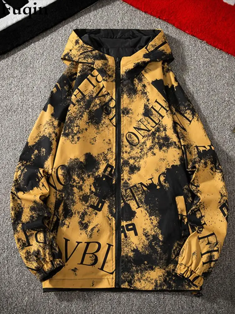 

Men's Baseball Zipper Up Spring Jacket Reversible Windbreakers Windproof Raincoat Hooded Camouflage Spring Outwear Print Jacket