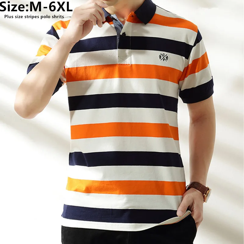 

Stripes Polo Shirts Form Men Turn Down Loose Cotton Short Sleeve Tee Tops Plus Size 6XL 5XL XXXL Formal Summer Office Clothes