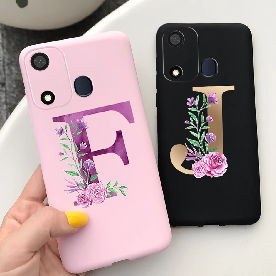 

Flower Letter Phone Case For ITEL A27 Shockproof Bumper Back Cover For Itel A27 A16 P36 A 27 16 P 36 Pink Black Cases