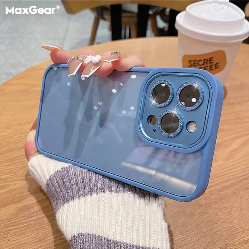 

Luxury Shockproof Armor Clear Case for iPhone 12 13 11 Pro Max iPhone11 Hybrid Bumper Cover With Glitter Metal Camera Protector