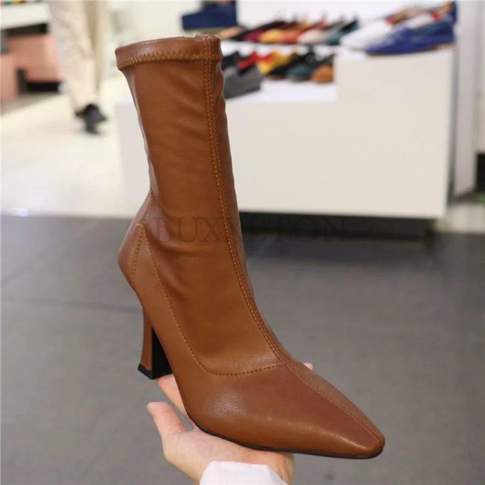 New Autumn Winter Elastic Boot Stiletto Heel High Heel Boot Side Zipper Square Toe Sexy Female Boot Pointed Toe Ladies Shoes