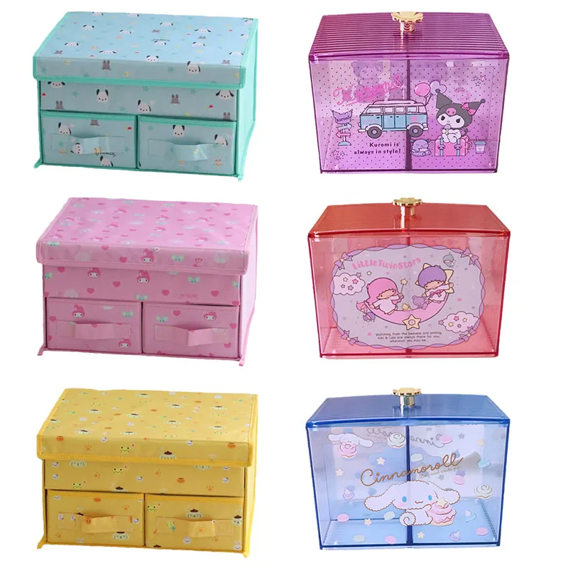

Kawaii Sanrioed Anime Kuromi My Melody Purindog Kitty Pochacco Cartoon Fashion Foldable Cosmetics Sundries Storage Box Girl Gift