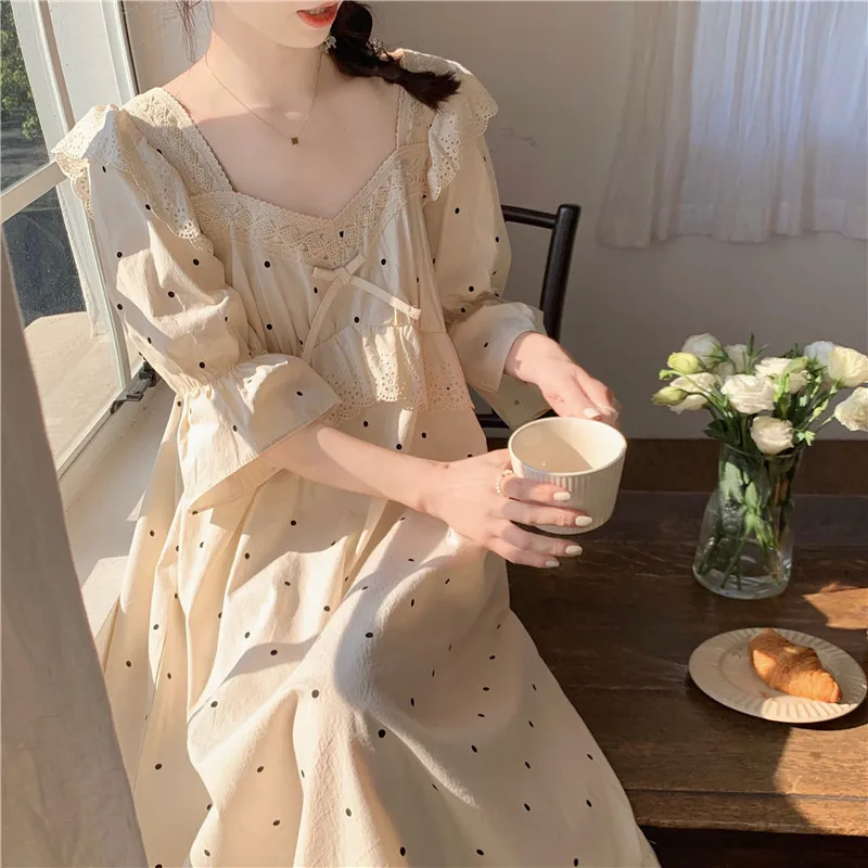 New Summer Korean Women Pajama Sweet Lace Ladies Ruffle Fly Sleeve Cute Casual Comfortable Loungewear Pajamas Long Dress