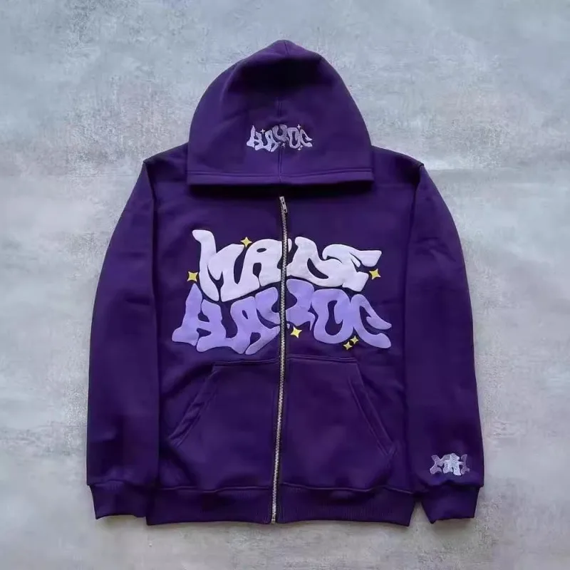 Осенне-зимняя толстовка с капюшоном в стиле панк хип-хоп худи на молнии принтом