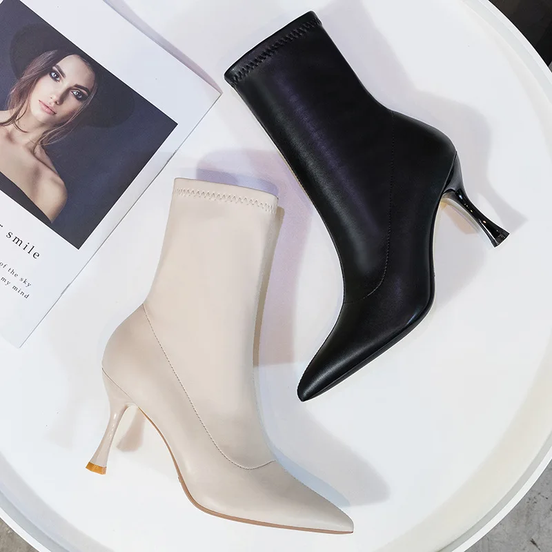 

Женские ботинки Осень-зима, женские ботинки до середины икры, привлекательная женская обувь на тонком высоком каблуке, женские туфли-лодочки с острым носком, 2022