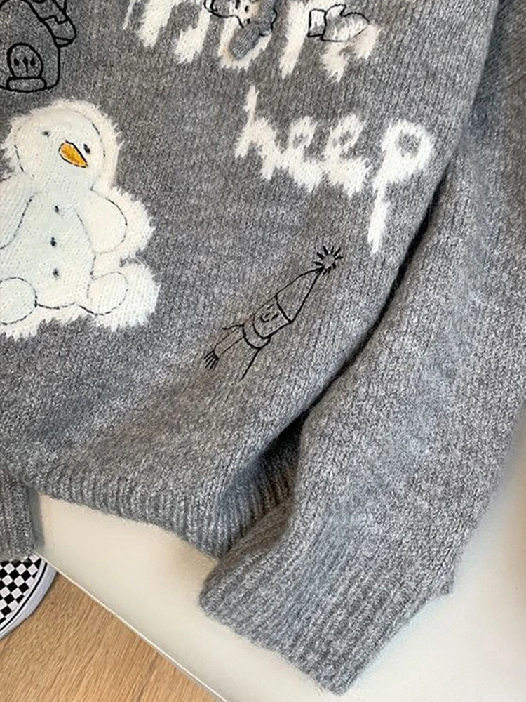 Zoki милые свитера со снеговиком женские ленивый ветер серый вязаное пальто с