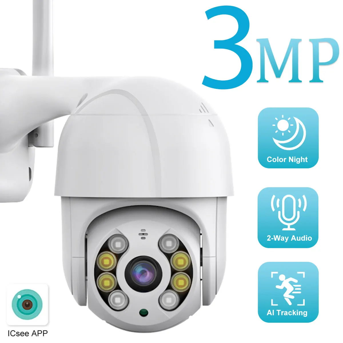 

3MP PTZ 2.4G WIFI IP Camera Audio CCTV Surveillance Camera Outdoor 4X Digital Zoom Night Color Wireless Waterproof Security P2P