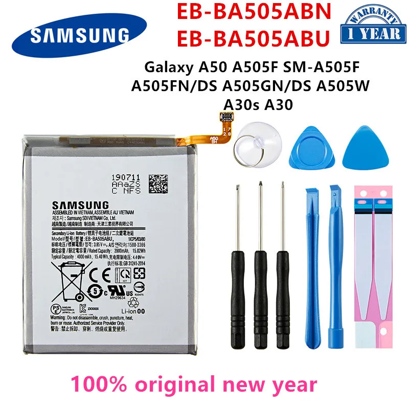 

SAMSUNG Orginal EB-BA505ABN EB-BA505ABU 4000mAh Battery For SAMSUNG Galaxy A50 A505F SM-A505F A505FN/DS/GN A505W A30s A30+Tools
