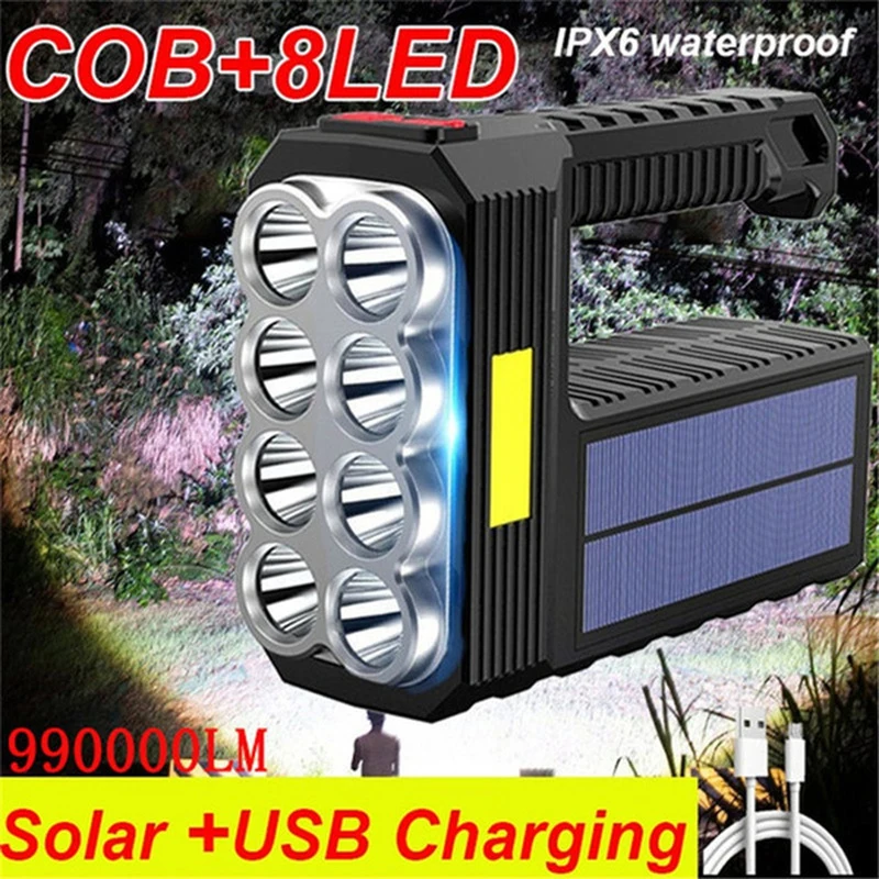 

NEW 6/8LED Flashlight 4 Modes Torch USB Rechargeable Waterproof Lamp Outdoor Solar Charging Searchlight Camping Lantern